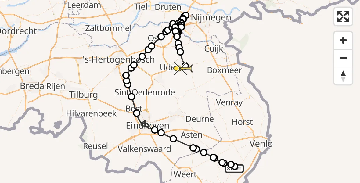 Routekaart van de vlucht: Politieheli naar Vliegbasis Volkel, Neerseweg