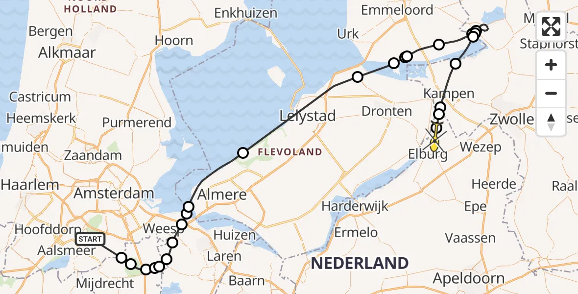 Routekaart van de vlucht: Politieheli naar Oosterwolde Gld, Botshol