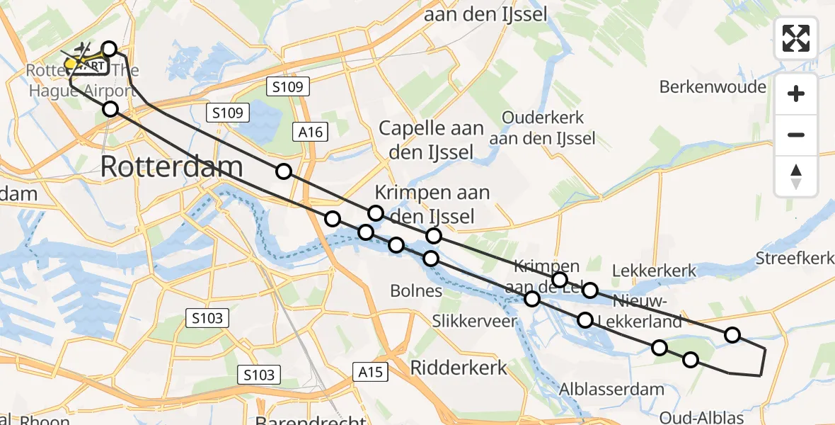 Routekaart van de vlucht: Lifeliner 2 naar Rotterdam The Hague Airport, Schipholstraat