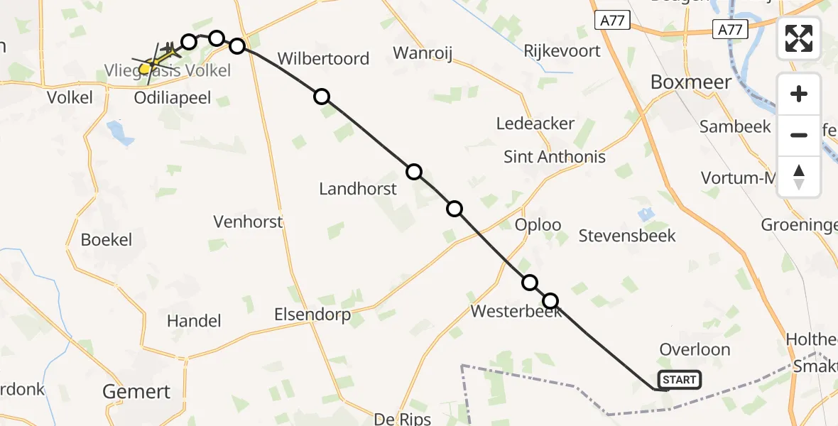 Routekaart van de vlucht: Lifeliner 3 naar Vliegbasis Volkel, Kamphoefweg