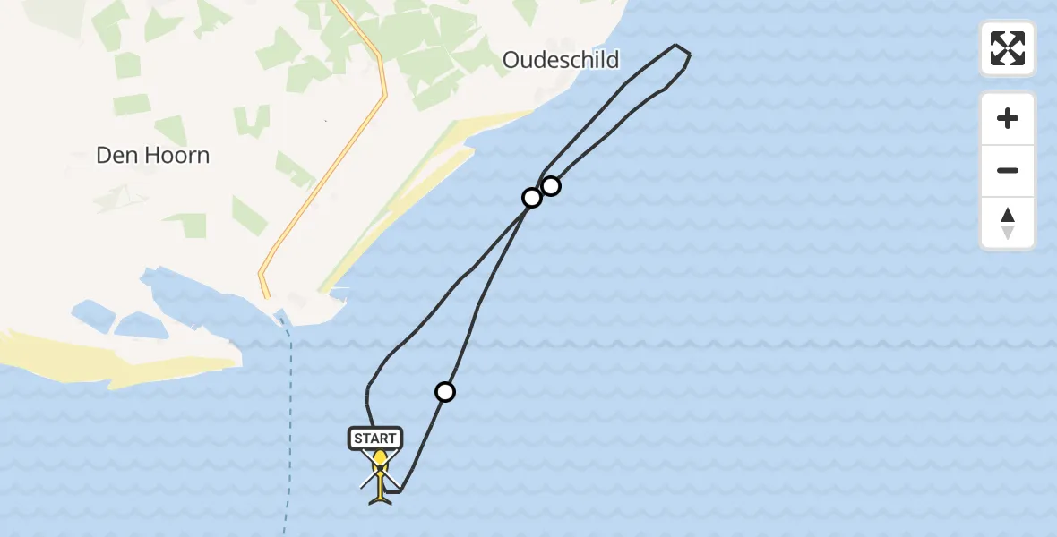 Routekaart van de vlucht: Kustwachthelikopter naar Den Helder