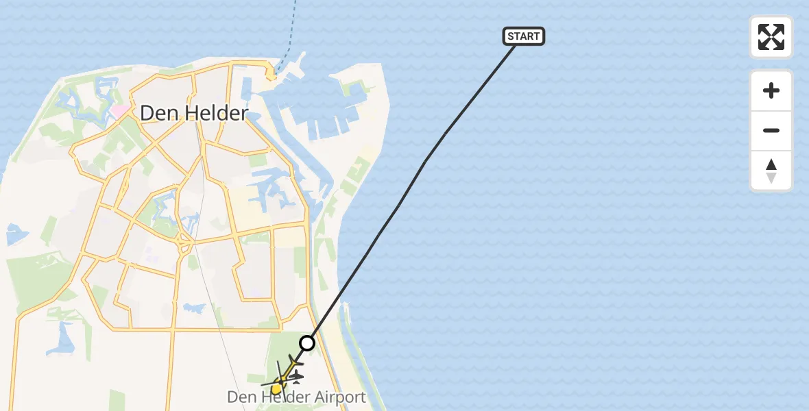 Routekaart van de vlucht: Kustwachthelikopter naar Vliegveld De Kooy, Het Nieuwe Diep