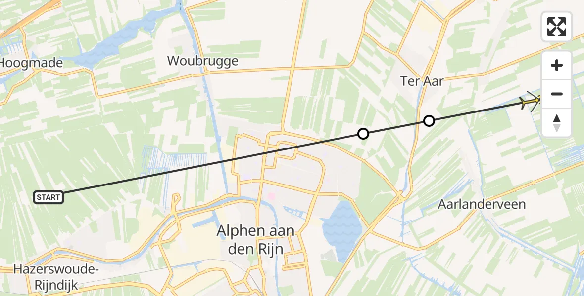 Routekaart van de vlucht: Politiehelikopter naar Nieuwkoop, Maria's Genoegen