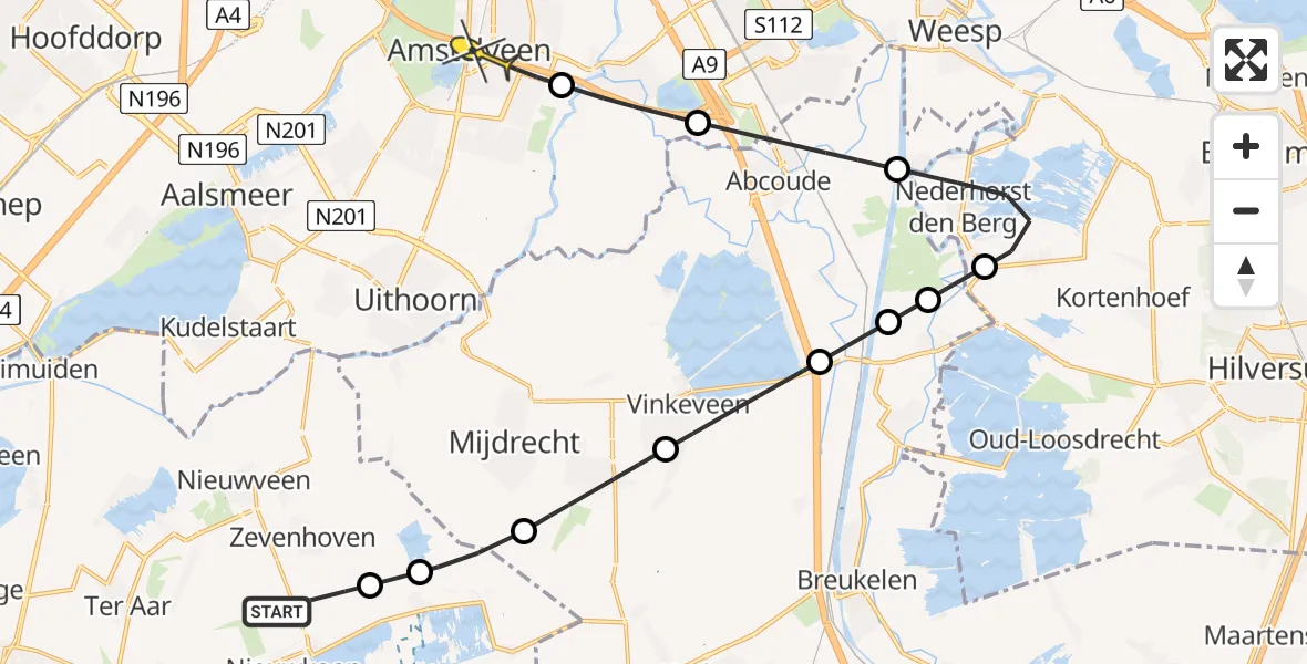 Routekaart van de vlucht: Politieheli naar Amstelveen, 't Laantje