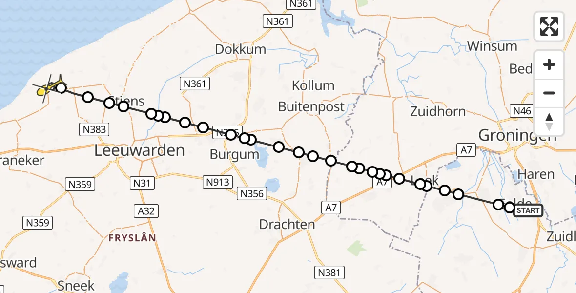 Routekaart van de vlucht: Lifeliner 4 naar St.-Jacobiparochie, Molenweg