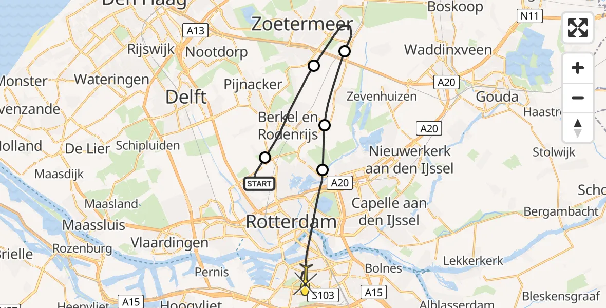 Routekaart van de vlucht: Lifeliner 2 naar Rotterdam, Oude Bovendijk
