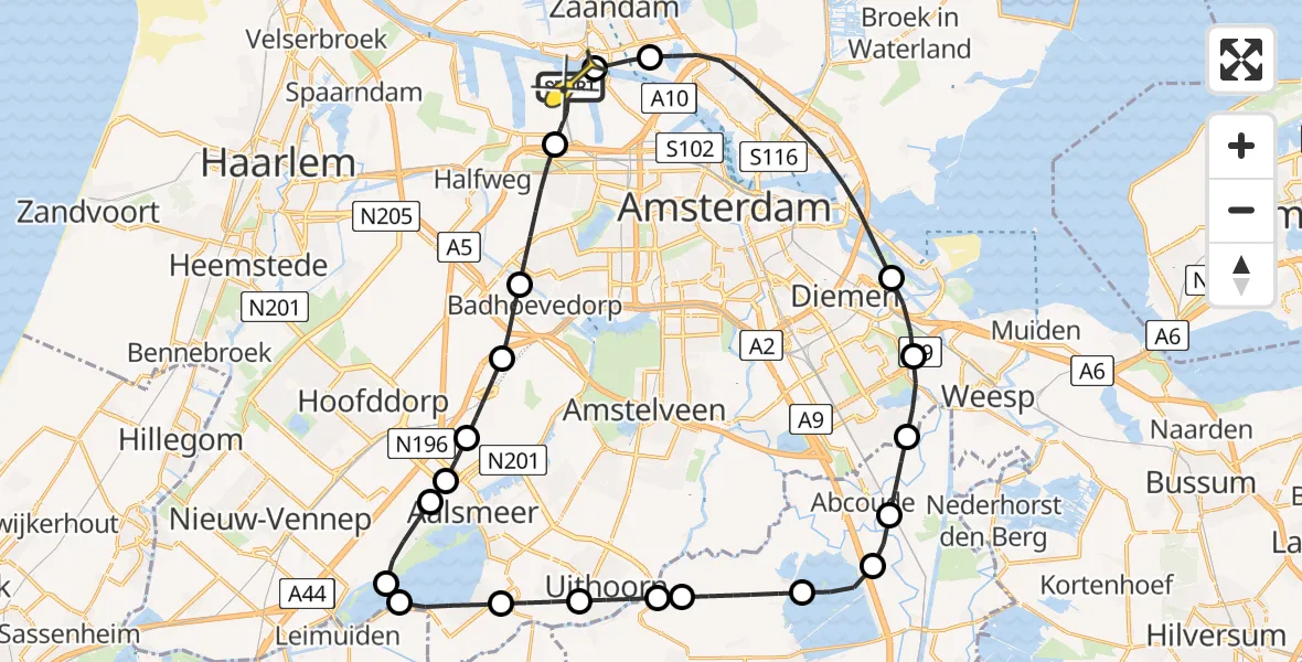 Routekaart van de vlucht: Lifeliner 1 naar Amsterdam Heliport, Westpoort