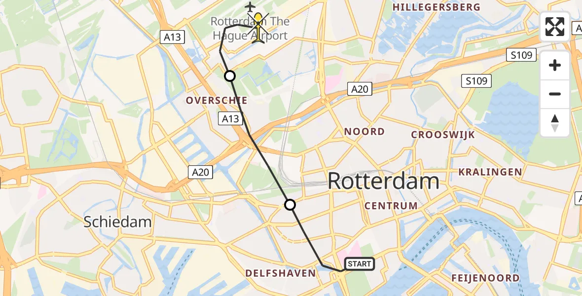 Routekaart van de vlucht: Lifeliner 2 naar Rotterdam The Hague Airport, Heemraadssingel