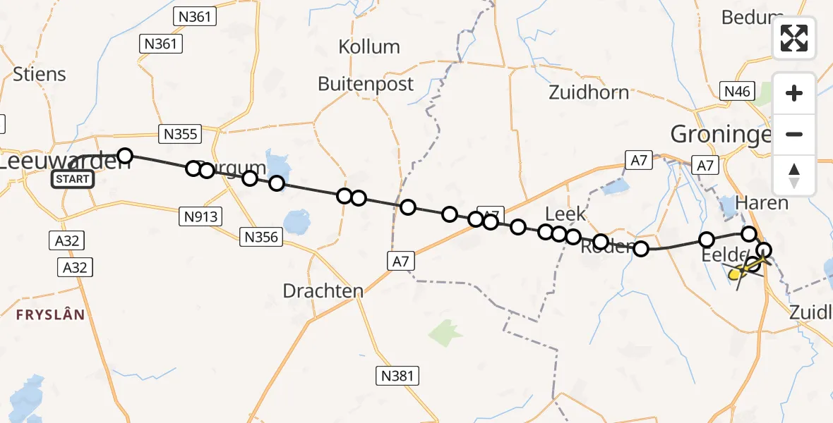 Routekaart van de vlucht: Lifeliner 4 naar Groningen Airport Eelde, Oostergrachtswal