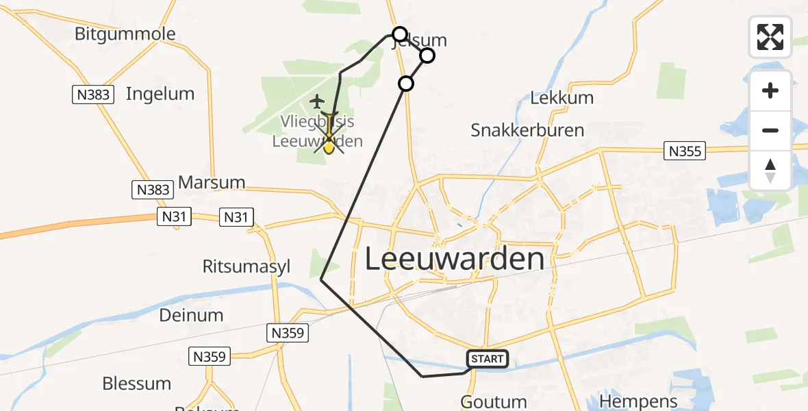 Routekaart van de vlucht: Ambulancehelikopter naar Vliegbasis Leeuwarden, Boechkade