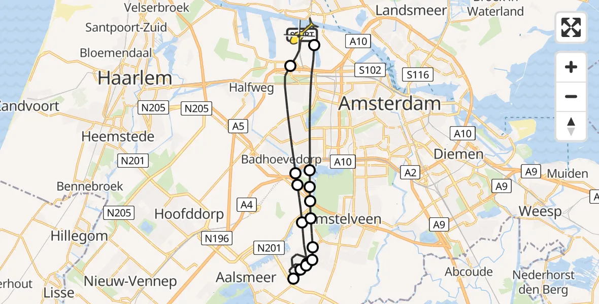 Routekaart van de vlucht: Lifeliner 1 naar Amsterdam Heliport, Nieuw-Zeelandweg