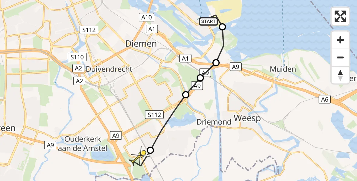 Routekaart van de vlucht: Lifeliner 1 naar Academisch Medisch Centrum (AMC), Strandeilandlaan