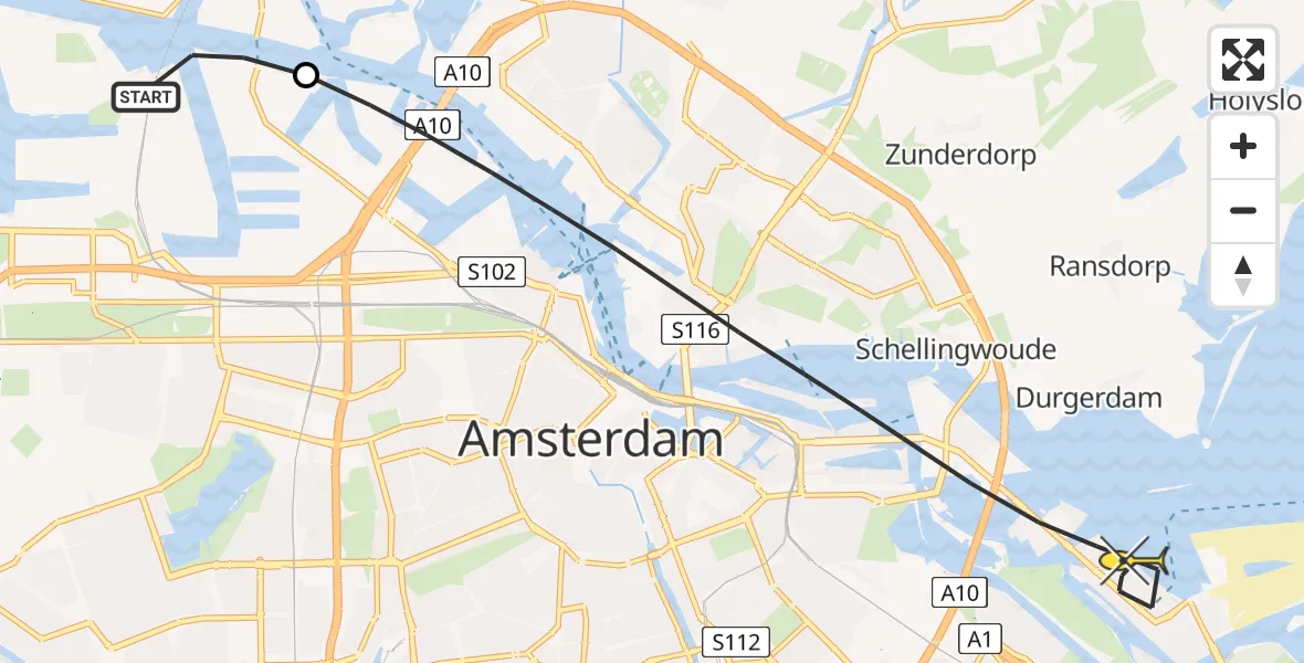 Routekaart van de vlucht: Lifeliner 1 naar Amsterdam, Hemweg