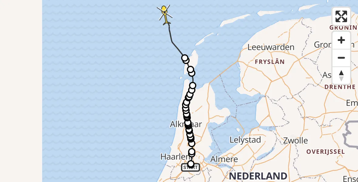 Vluchtroute Politiehelikopter van Schiphol naar 