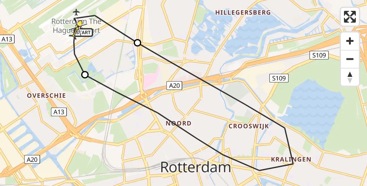 Routekaart van de vlucht: Lifeliner 2 naar Rotterdam The Hague Airport, Fairoaksbaan