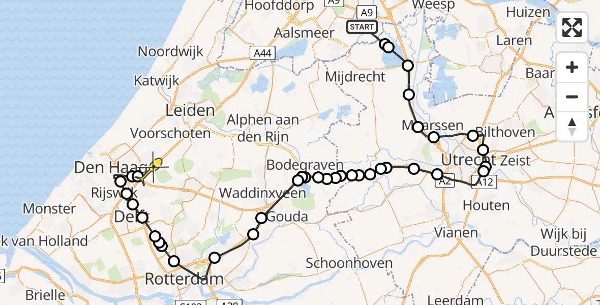 Routekaart van de vlucht: Politieheli naar Den Haag, Meentsloot