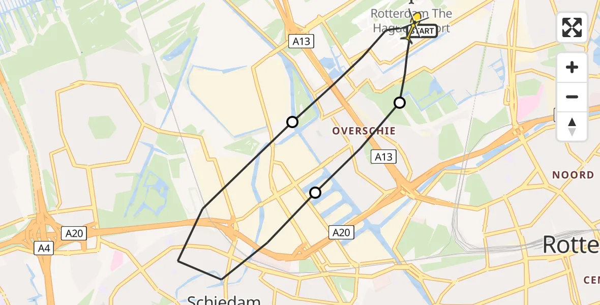 Routekaart van de vlucht: Lifeliner 2 naar Rotterdam The Hague Airport, Linatebaan