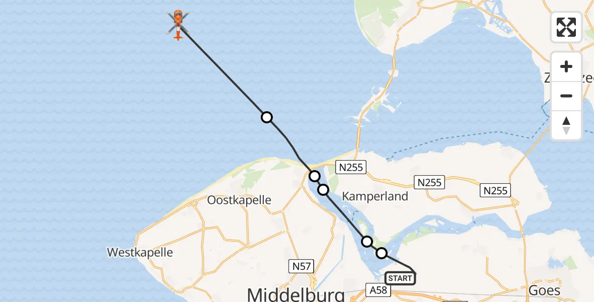 Vluchtroute Kustwachthelikopter Vliegveld Midden-Zeeland - , 19 november 2024, 13:44