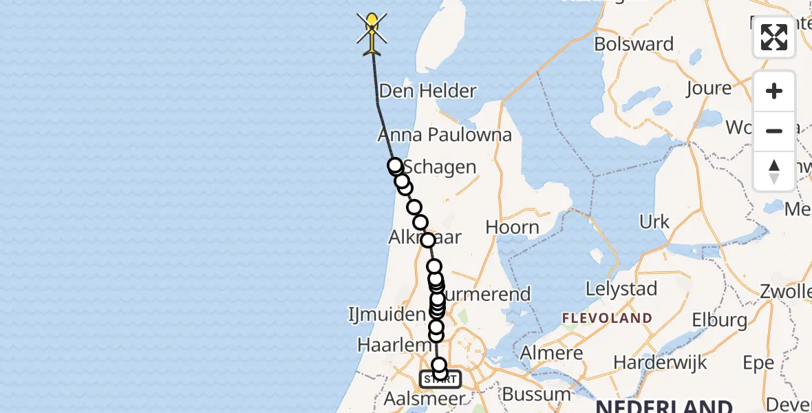 Vluchtroute Politiehelikopter van Schiphol naar 