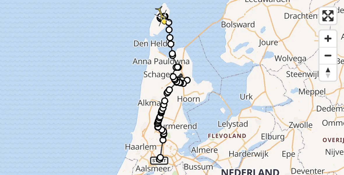 Routekaart van de vlucht: Politieheli naar Texel International Airport, Halim P.K. straat