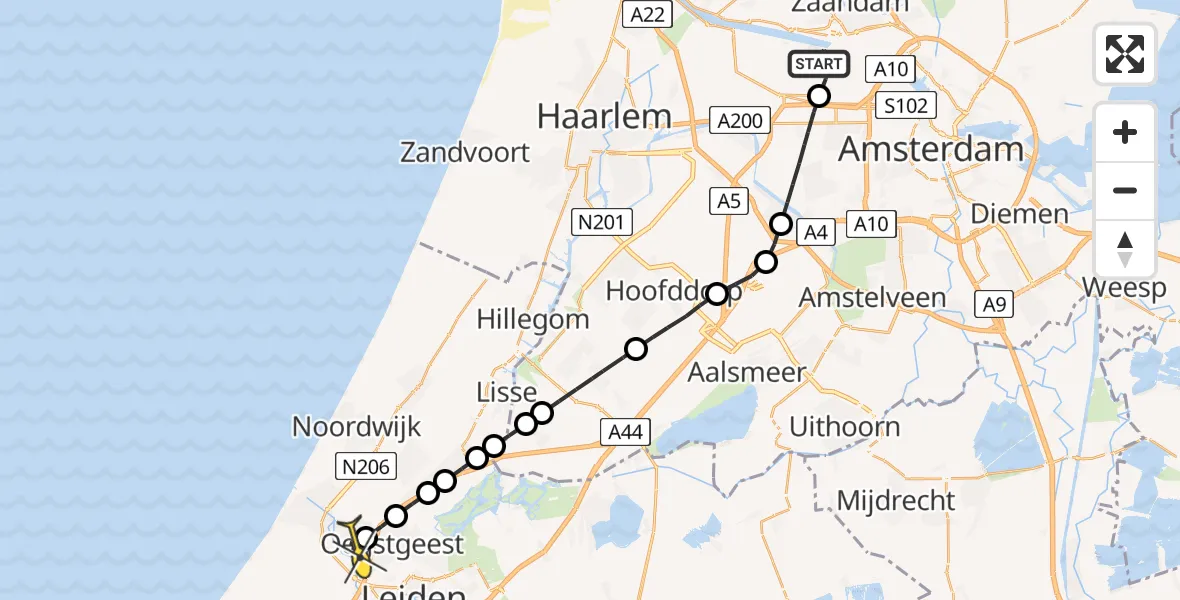 Routekaart van de vlucht: Lifeliner 1 naar Rijnsburg, Elbaweg