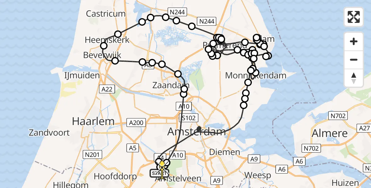 Routekaart van de vlucht: Politieheli naar Schiphol, Nieuwemeerdijk