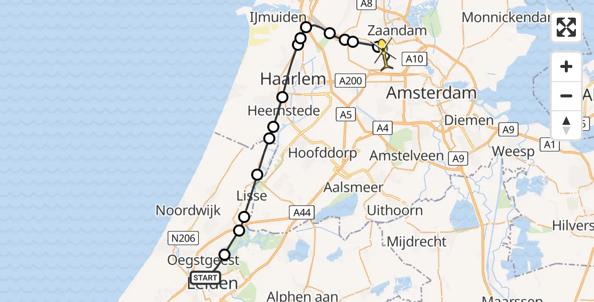 Routekaart van de vlucht: Lifeliner 1 naar Amsterdam Heliport, Gabriël Metzustraat