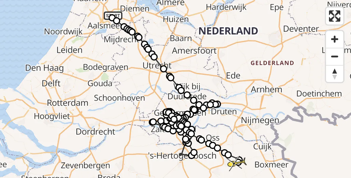 Routekaart van de vlucht: Politieheli naar Vliegbasis Volkel, Zanderijstraat