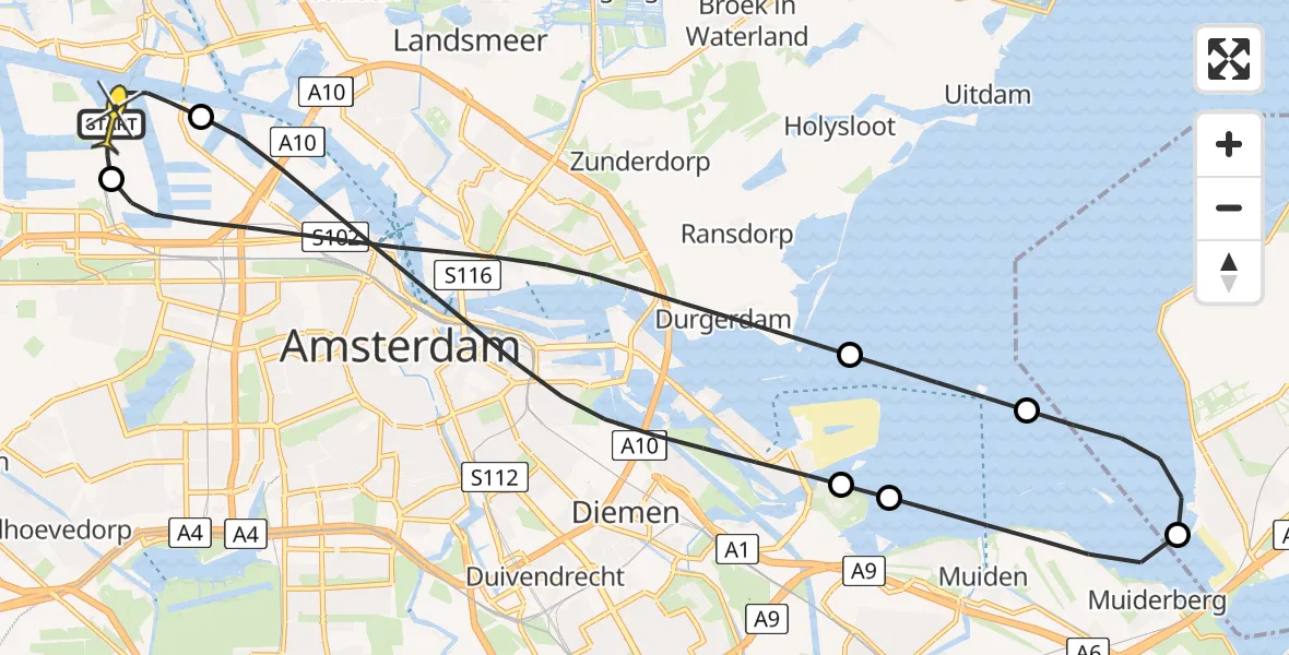 Routekaart van de vlucht: Lifeliner 1 naar Amsterdam Heliport, Belangenvereniging tuinders Zaanderhorn