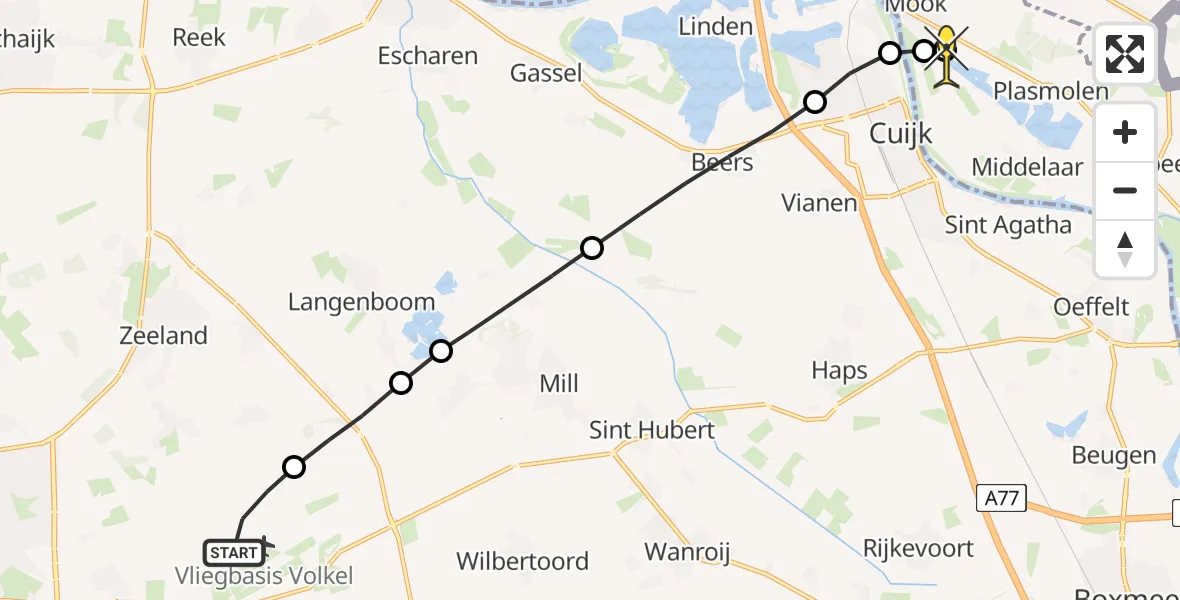 Routekaart van de vlucht: Lifeliner 3 naar Mook, Houtvennen