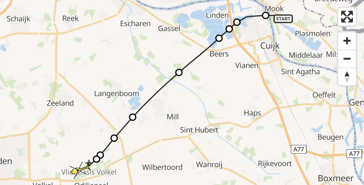 Routekaart van de vlucht: Lifeliner 3 naar Vliegbasis Volkel, Liefkeshoek