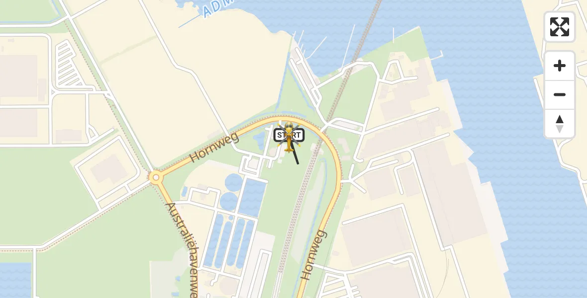 Vluchtroute Traumahelikopter van Amsterdam Heliport naar Amsterdam Heliport