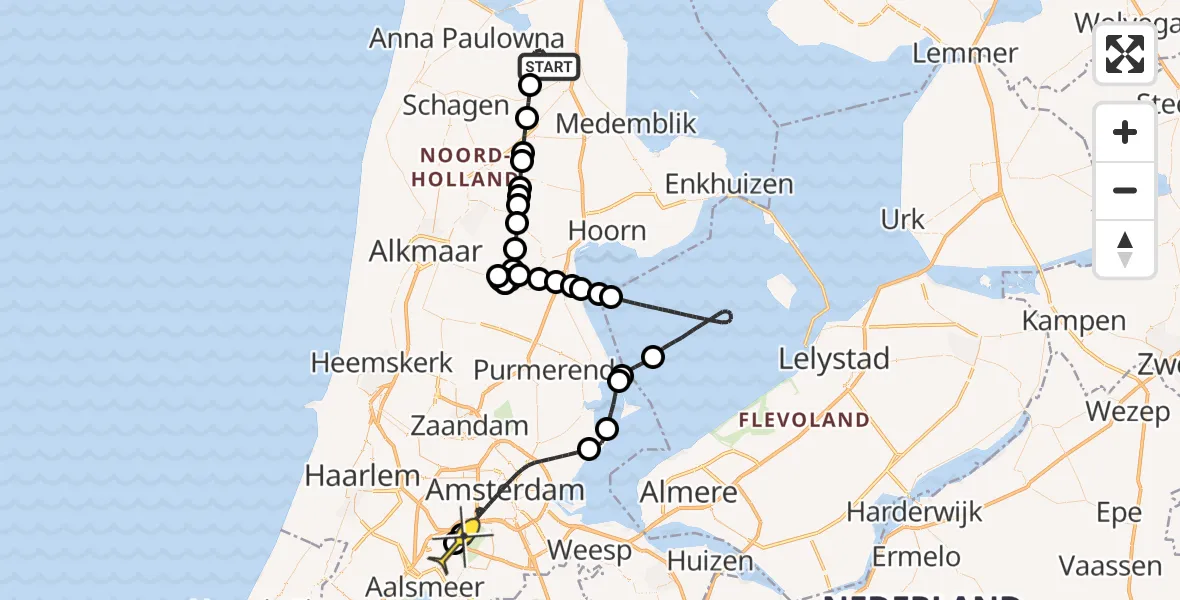 Routekaart van de vlucht: Politieheli naar Schiphol, Nieuwesluizerweg