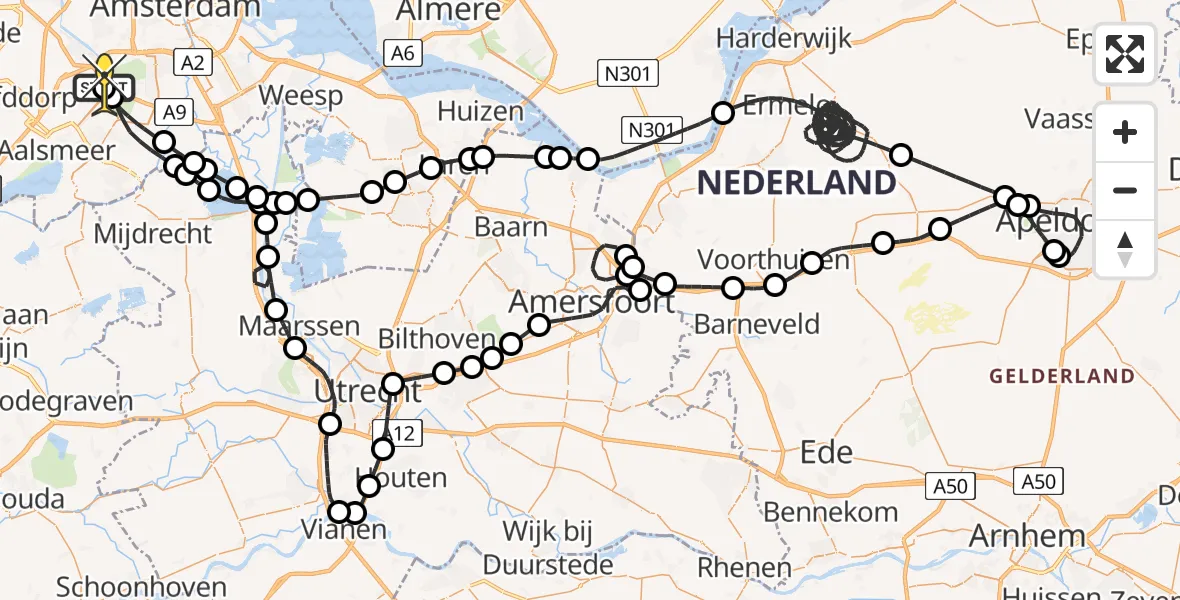 Routekaart van de vlucht: Politieheli naar Schiphol, Velopad