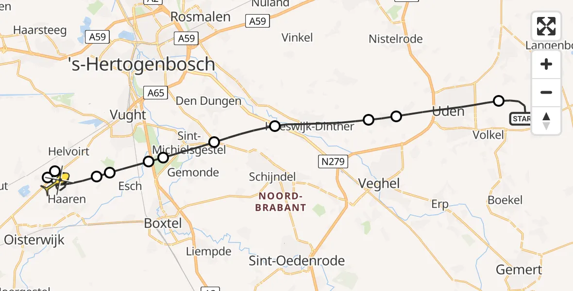 Routekaart van de vlucht: Lifeliner 3 naar Haaren, Houtvennen