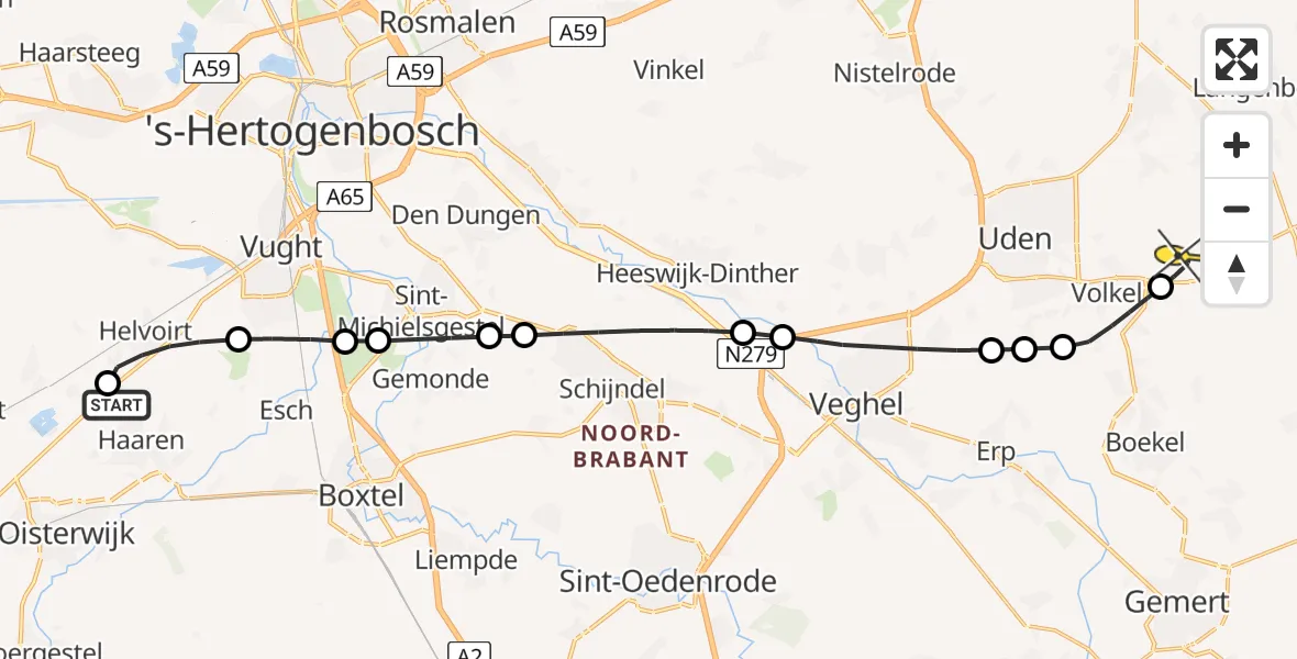 Routekaart van de vlucht: Lifeliner 3 naar Vliegbasis Volkel, De Gijzel