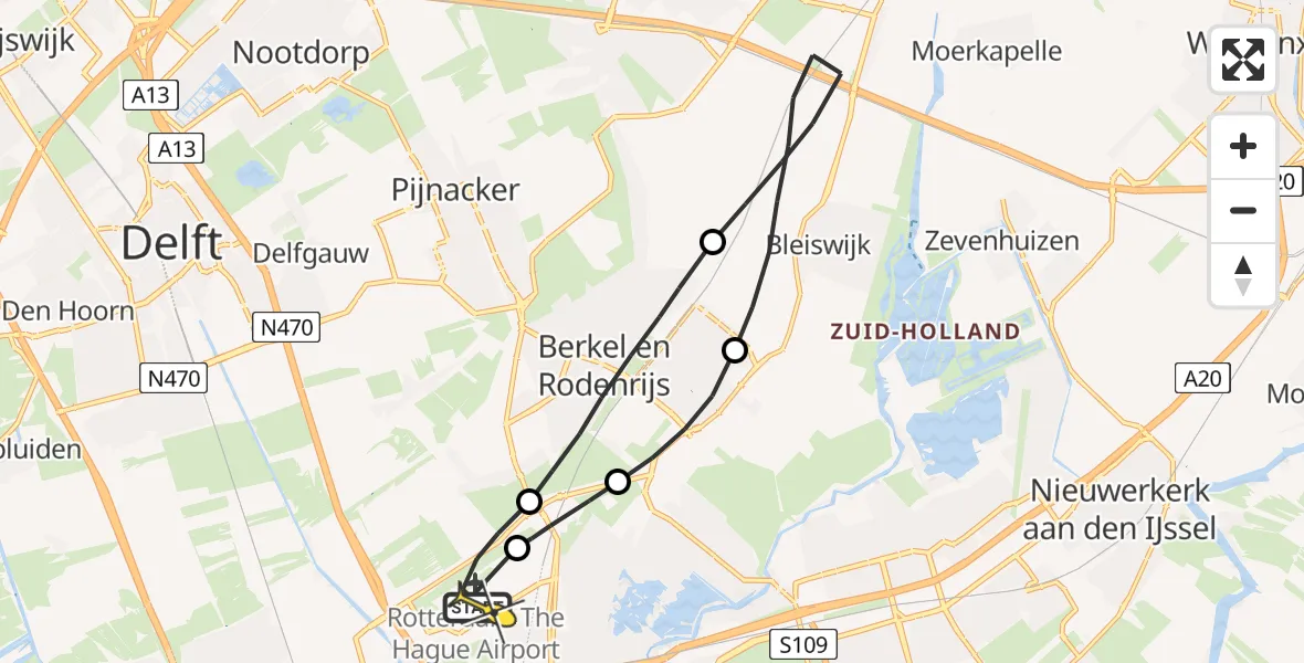 Routekaart van de vlucht: Lifeliner 2 naar Rotterdam The Hague Airport, Doenkadepad