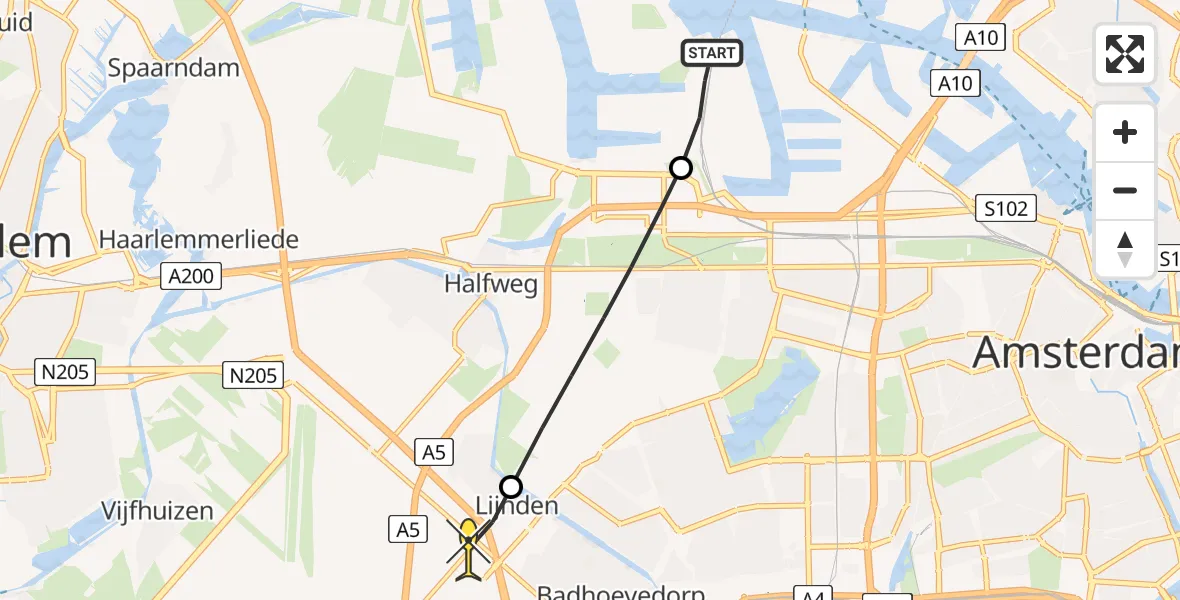 Routekaart van de vlucht: Lifeliner 1 naar Lijnden, Westpoort