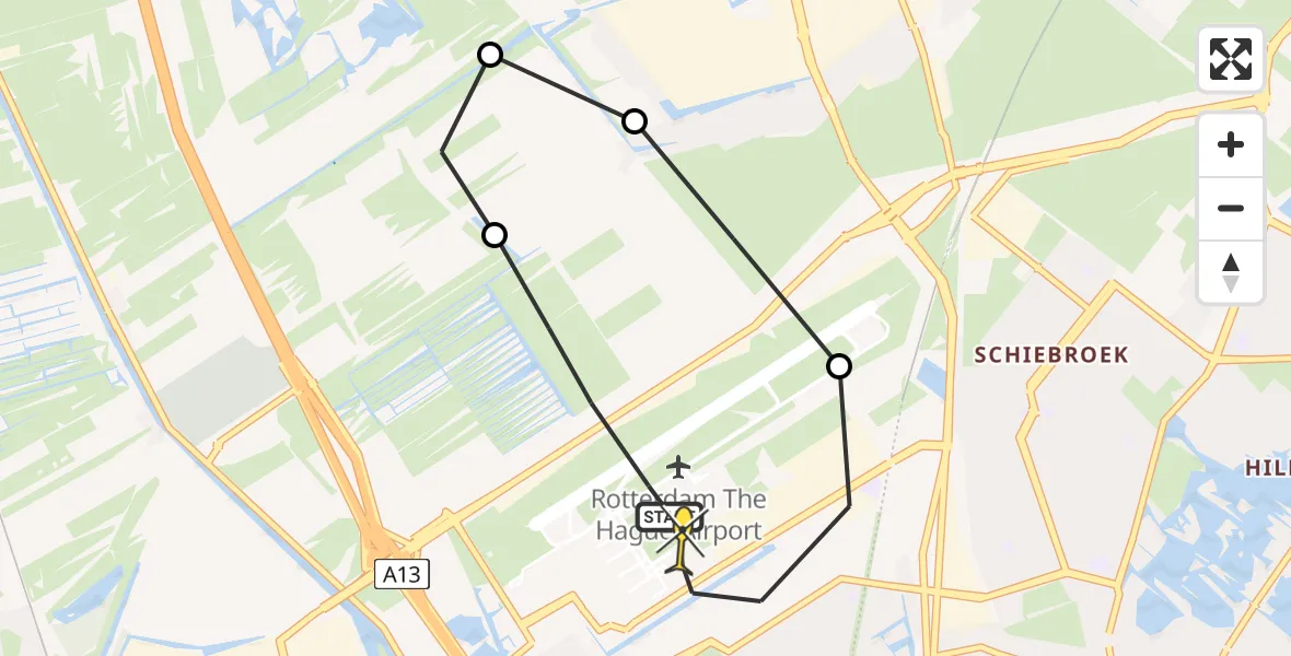 Routekaart van de vlucht: Lifeliner 2 naar Rotterdam The Hague Airport, Schieveense polder