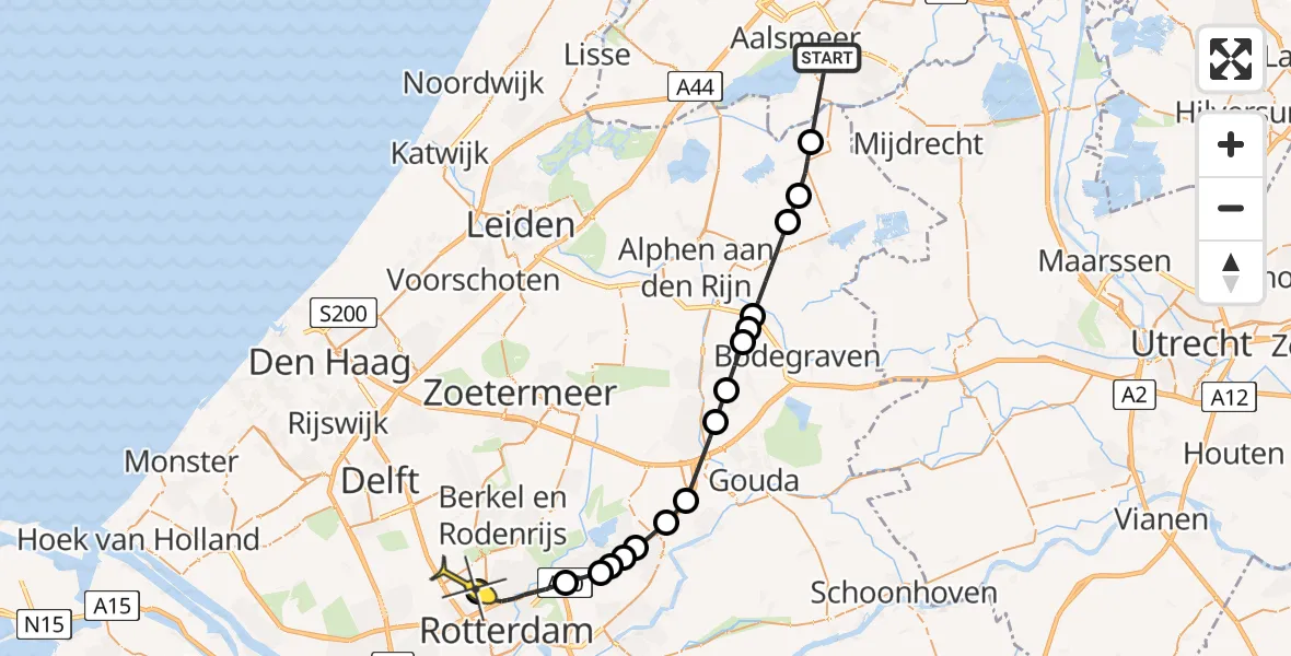 Routekaart van de vlucht: Politieheli naar Rotterdam The Hague Airport, Blokland