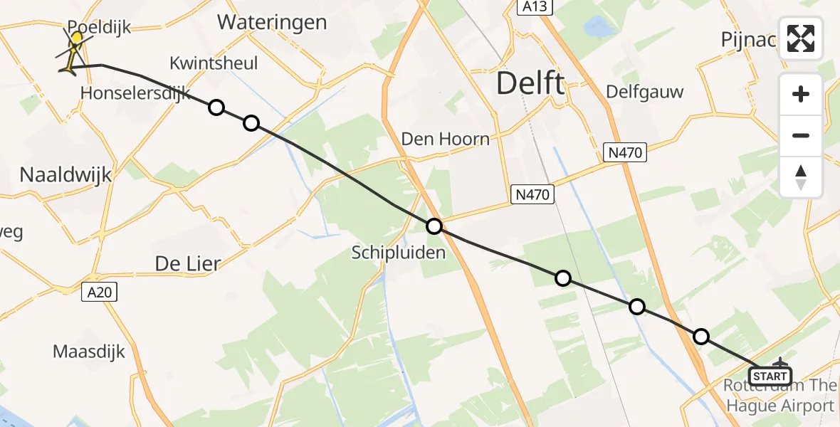 Routekaart van de vlucht: Lifeliner 2 naar Honselersdijk, Schieveensedijk