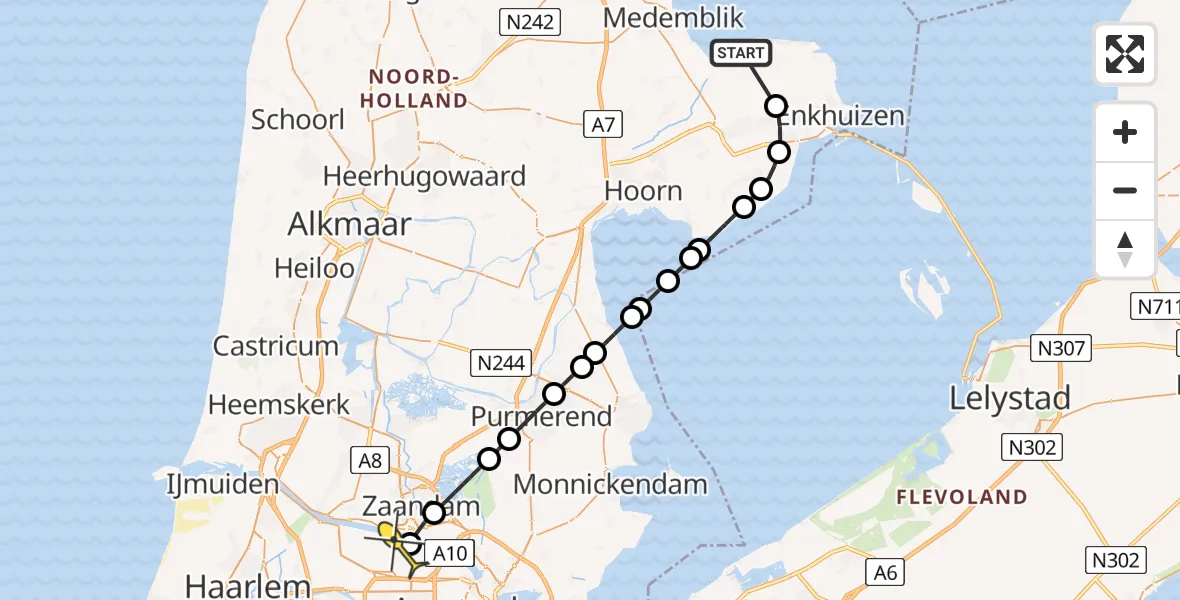 Routekaart van de vlucht: Lifeliner 1 naar Amsterdam Heliport, Kadijkweg