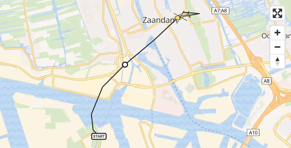 Routekaart van de vlucht: Lifeliner 1 naar Zaandam, Grote Tocht