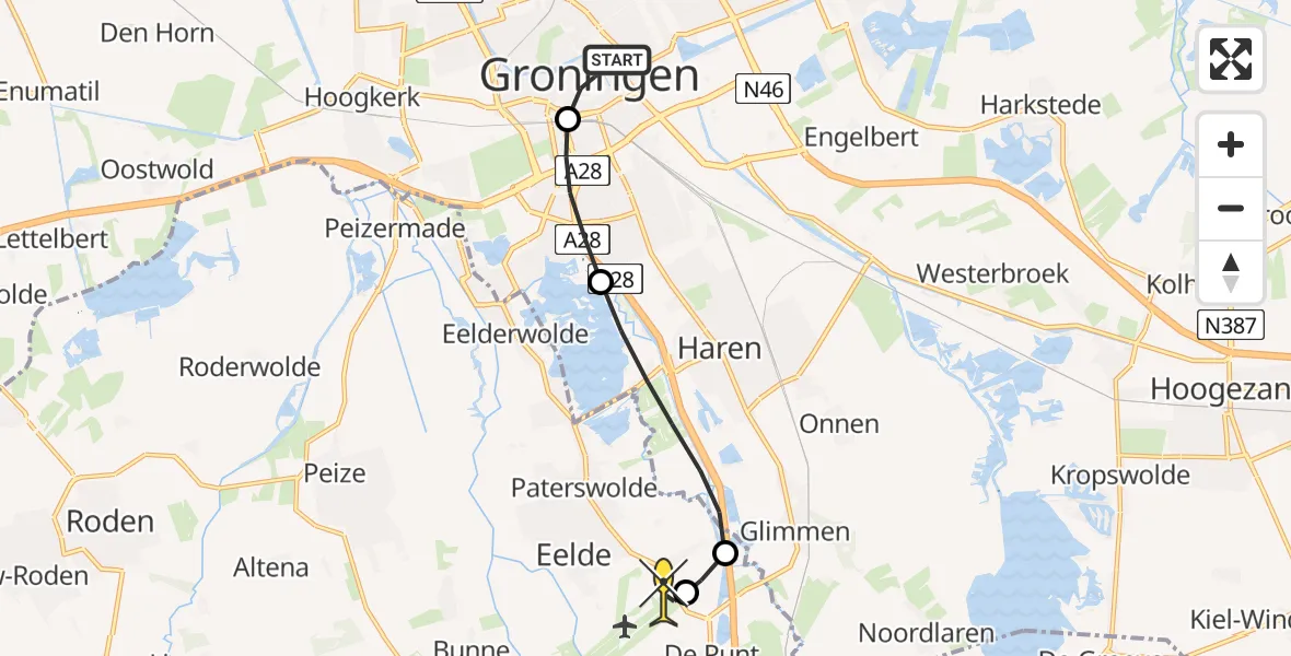 Routekaart van de vlucht: Lifeliner 4 naar Groningen Airport Eelde, Haddingestraat