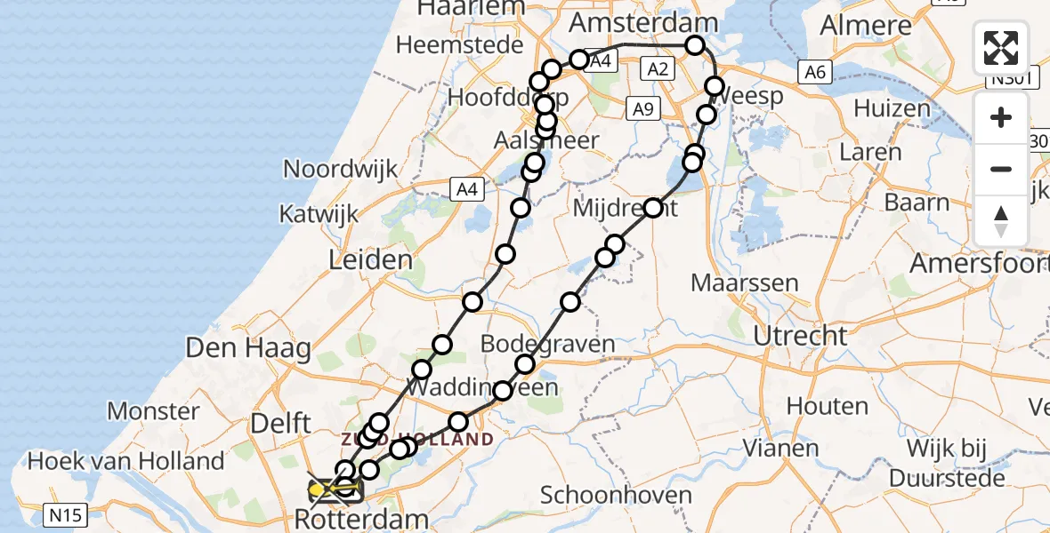 Routekaart van de vlucht: Lifeliner 2 naar Rotterdam The Hague Airport, Landscheiding