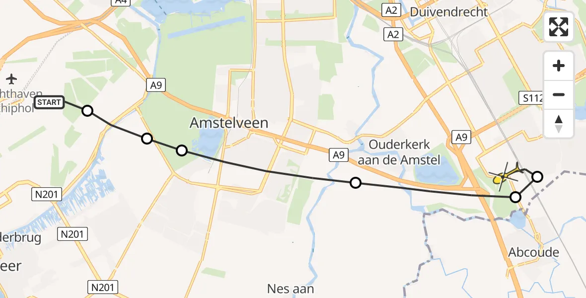 Routekaart van de vlucht: Lifeliner 1 naar Academisch Medisch Centrum (AMC), Westerkimweg