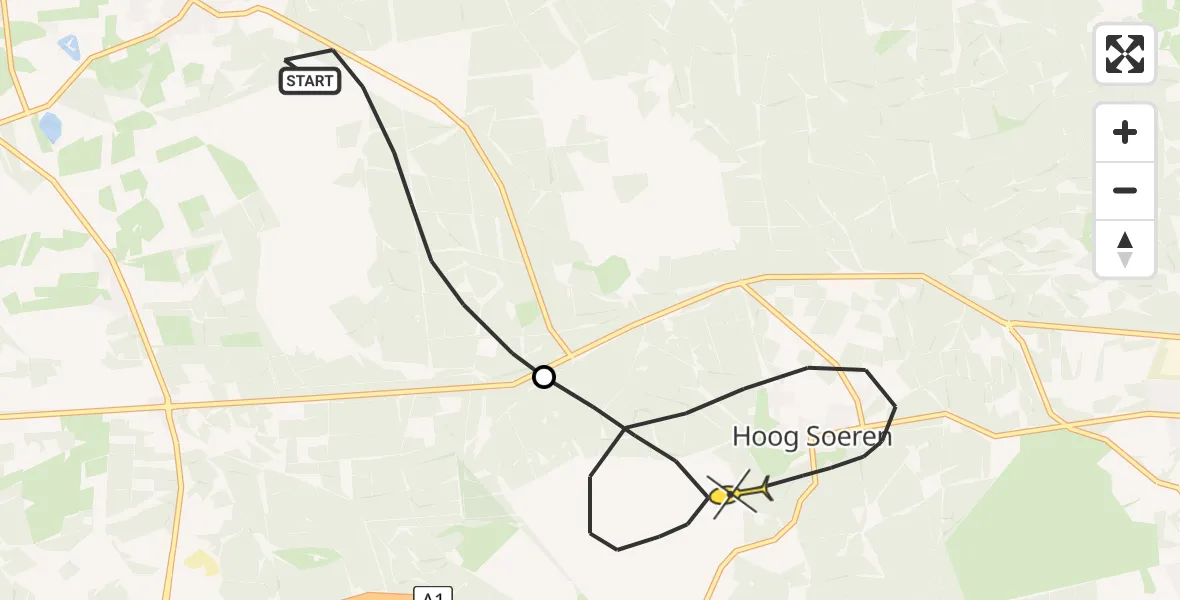 Routekaart van de vlucht: Politiehelikopter naar Hoog Soeren, Aardhuisweg