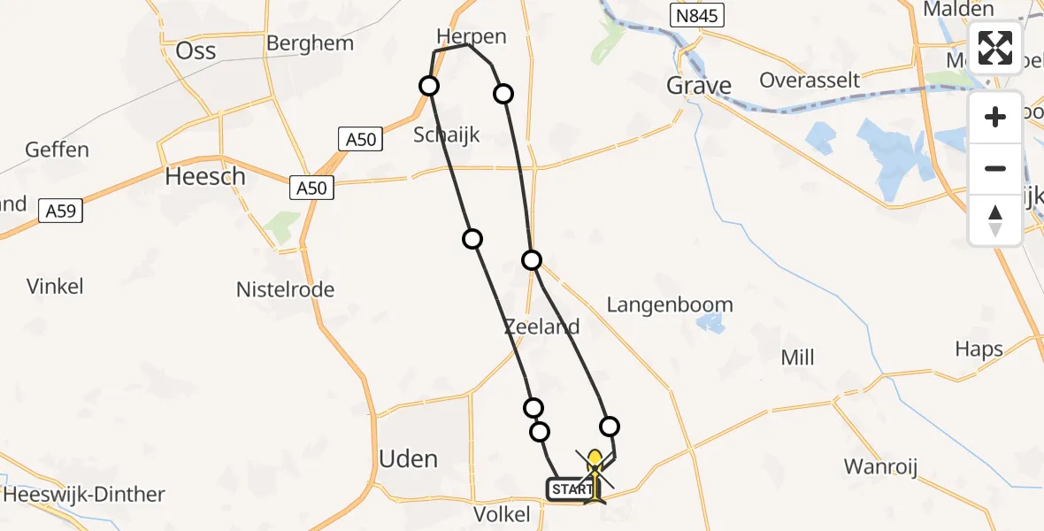 Routekaart van de vlucht: Lifeliner 3 naar Vliegbasis Volkel, Zeelandsedijk