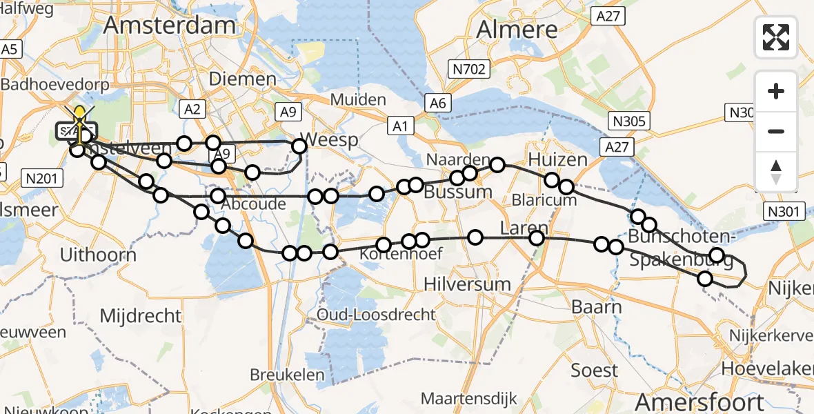 Routekaart van de vlucht: Politieheli naar Schiphol, Westerkimweg