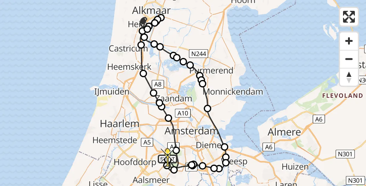 Routekaart van de vlucht: Politieheli naar Schiphol, Kemajoranstraat